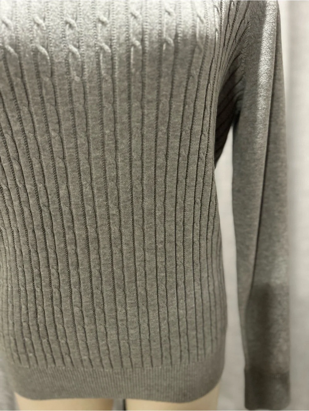 Kim Rogers Light Gray Cable-Knit Crewneck Sweater